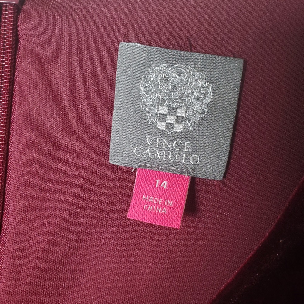 Vince Camuto Womens Wine Red Stretch Velvet Ruched V-Neck Dress Size 14 VC1M3209 - Picture 7 of 10